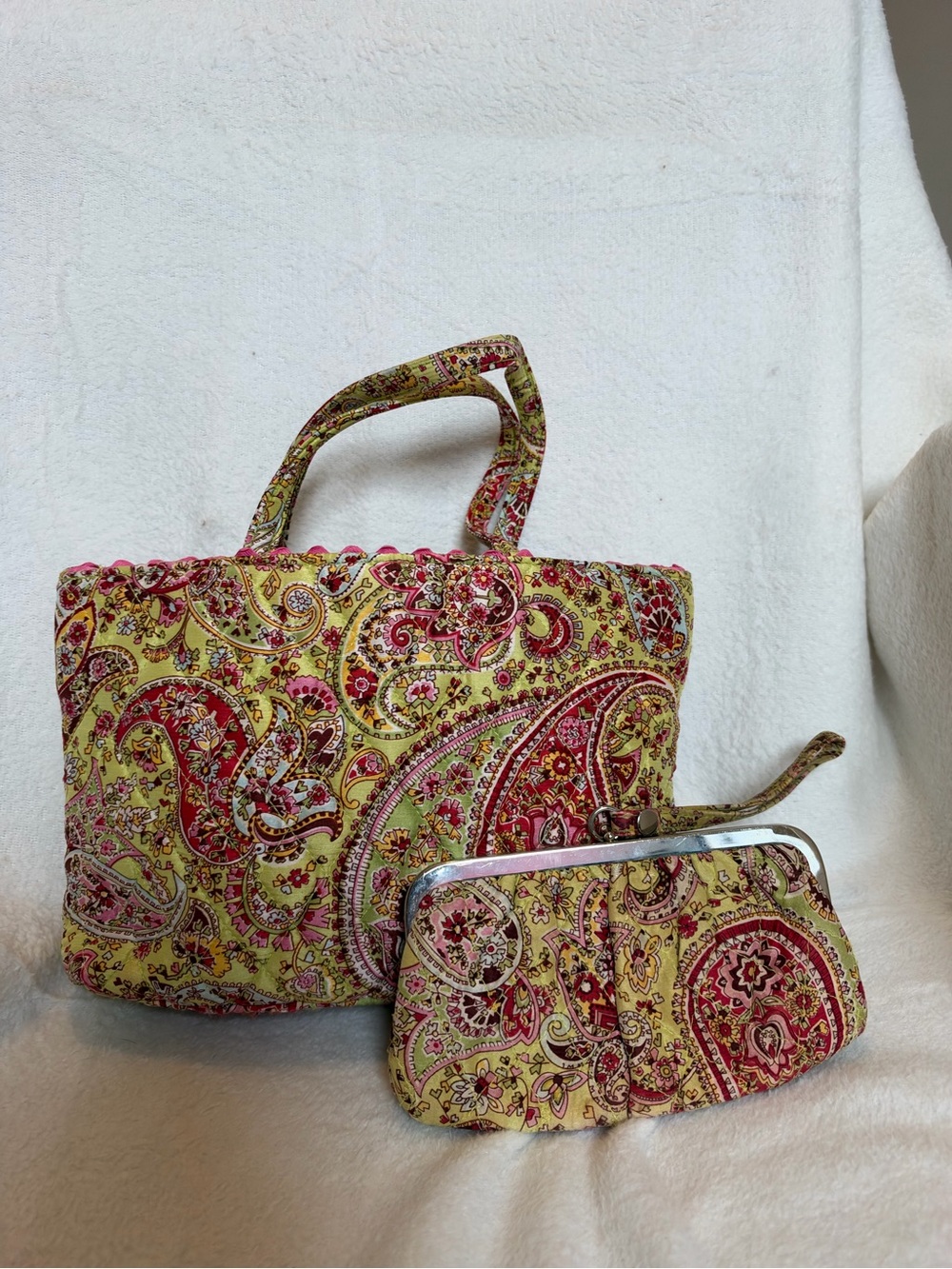 Vera Bradley 2004 Pistachio Paisley Mini Shoulder Bag with Matching Clutch